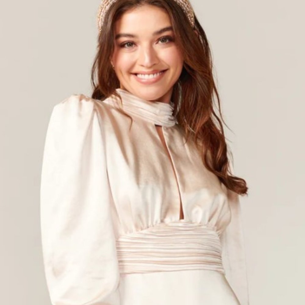 Adelyn Rae - Cora Long Sleeve Satin Minidress in Cream